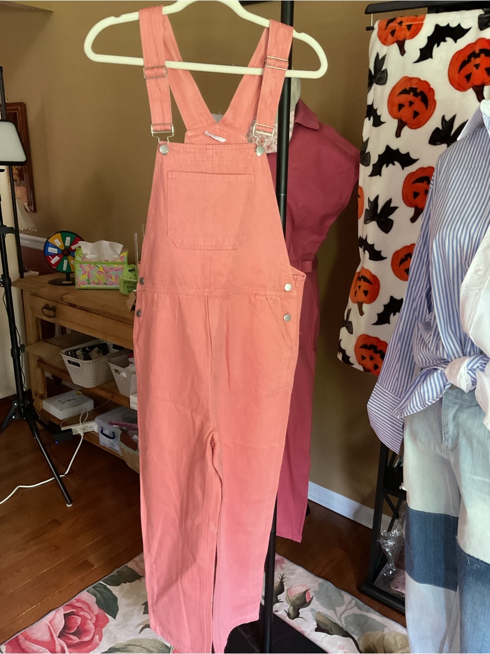 Storia Coral Pink Cotton Blend Overalls Romper Jumpsuit
